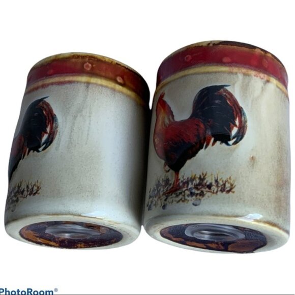 Farmhouse Rooster Salt Pepper Ceramic Shaker Set Hand Painted 2 PC - Picture 4 of 16